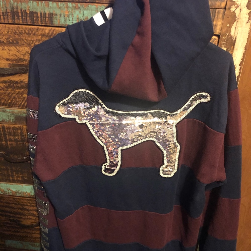 PINK Bling partial zip Hoodie